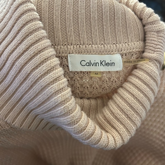 Calvin Klein Women’s Pink Cowl Neck Knit Long Sweater Gold Buttons Size M - Picture 6 of 7